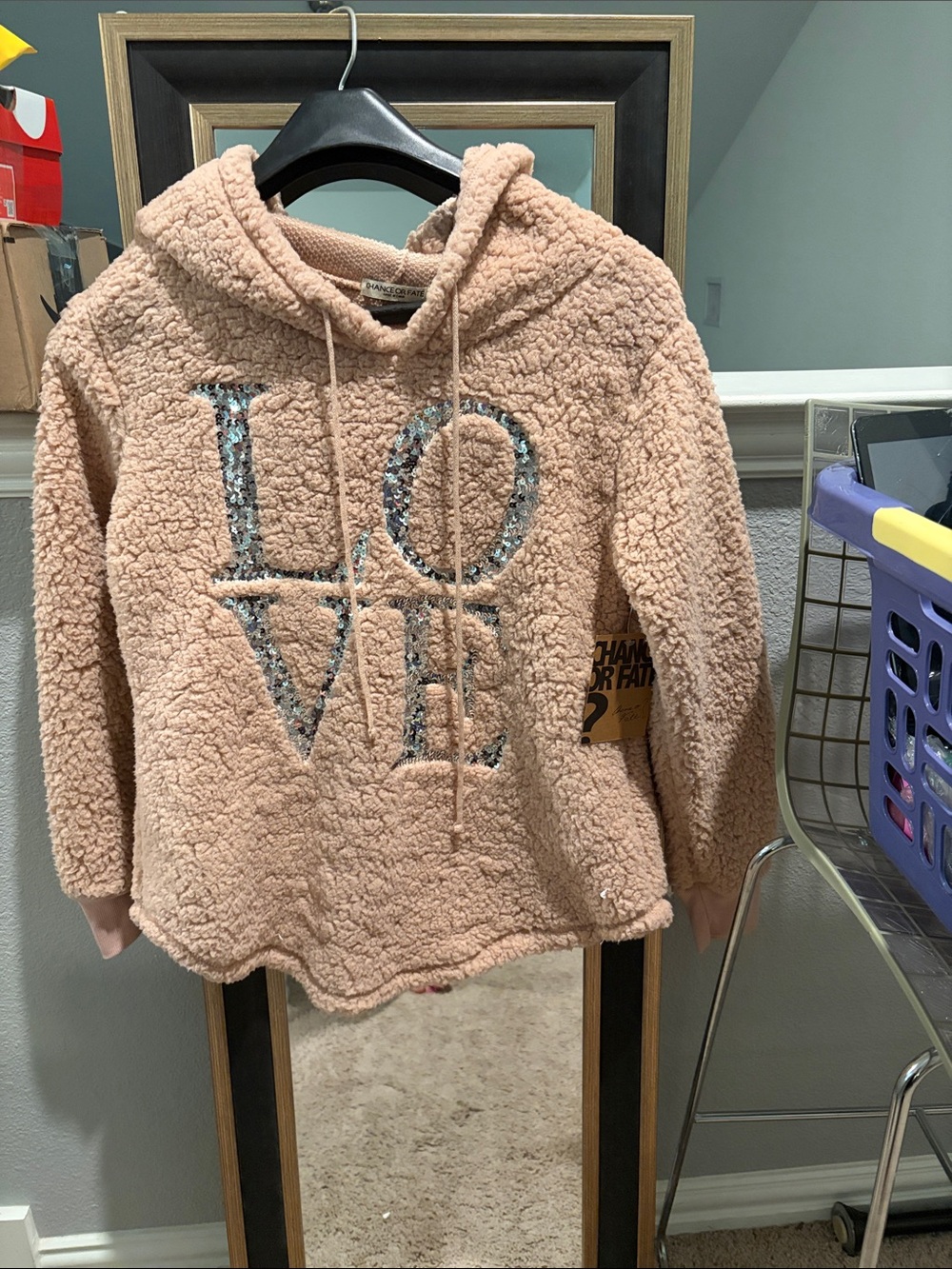 Chance or Fate Blush Pink Sequin LOVE Sherpa Hoodie